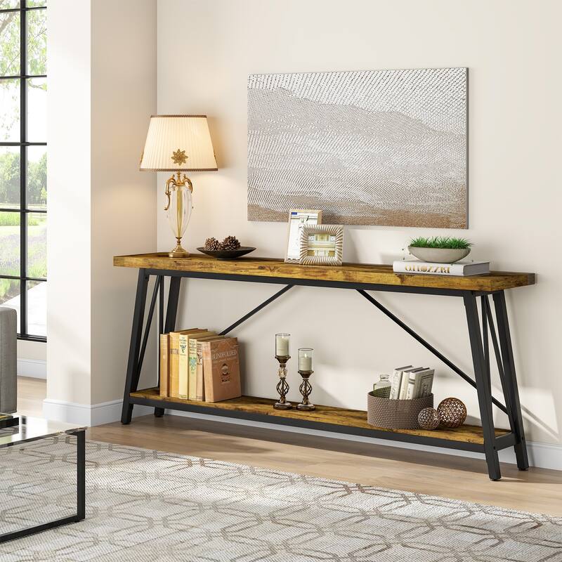 70.9-Inch Extra Long Wood Console Sofa Table for Entryway - Dark Brown