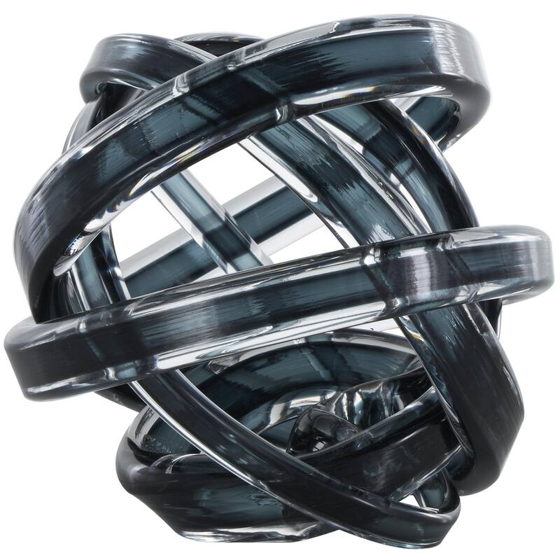 Glass Knot Brushed Twisted Decorative Sculpture - Pink, Dark Blue, White - Roche River Decor - Dark Blue - 7"W, 7"H