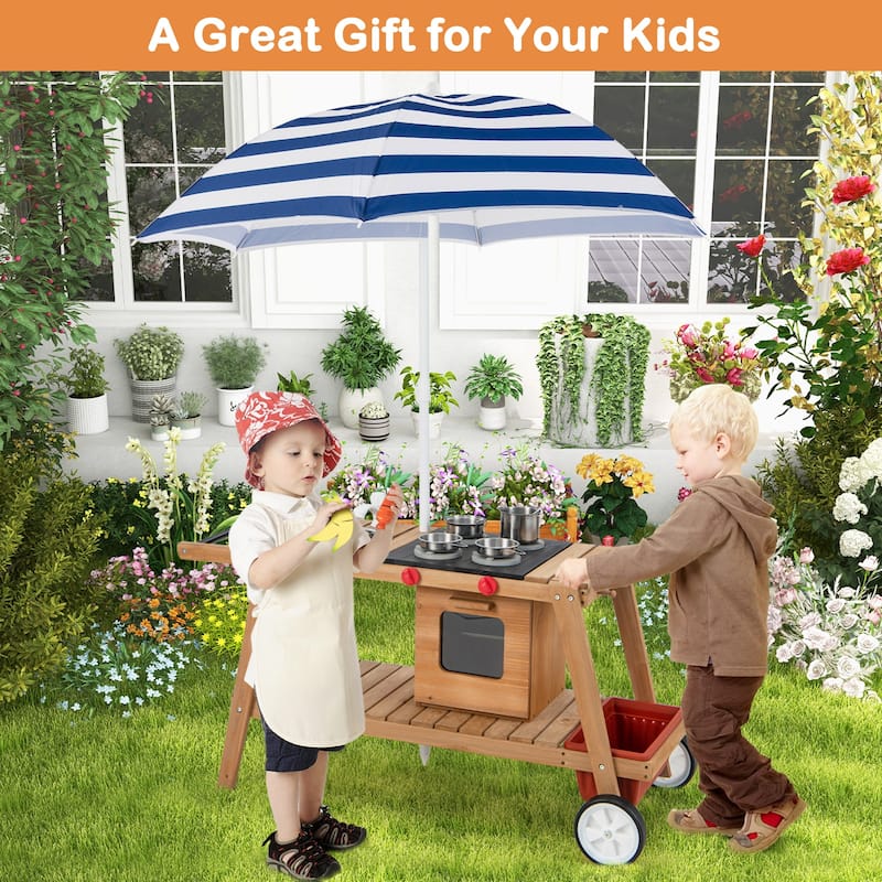 Costway Kid's Play Trolley Outdoor Wooden Kids Play Cart with Sun - See Details