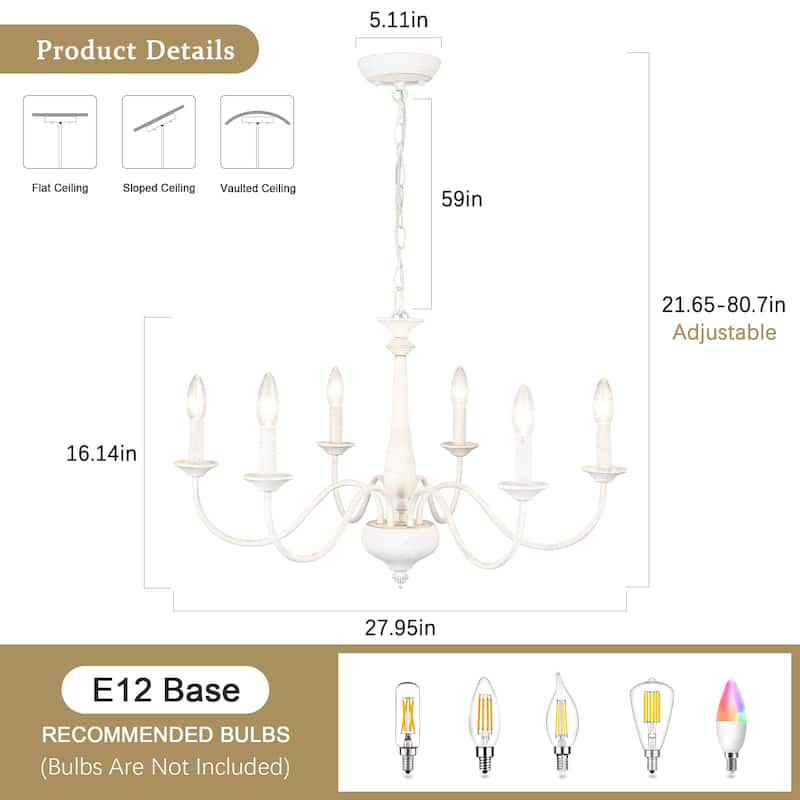 6-Light 27.95-inch Industrial Candle Chandelier Light for Bedroom Foyer