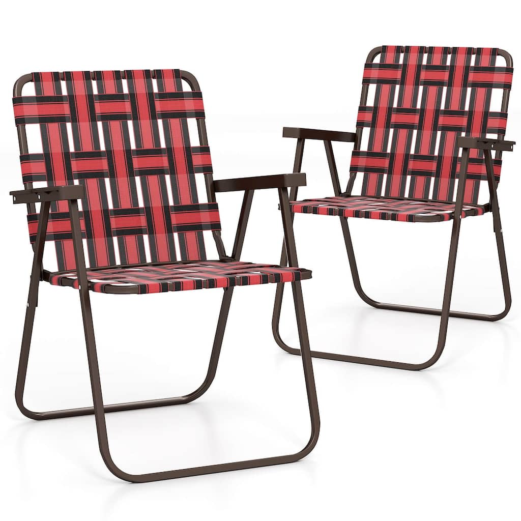 Costway Folding Beach Chairs Set of 2 with Armrests for Adults Loads