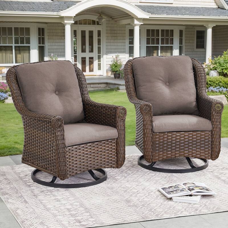 Gymojoy Outdoor Wicker Swivel Glider Chairs with Cushions - 2-Piece - Grey