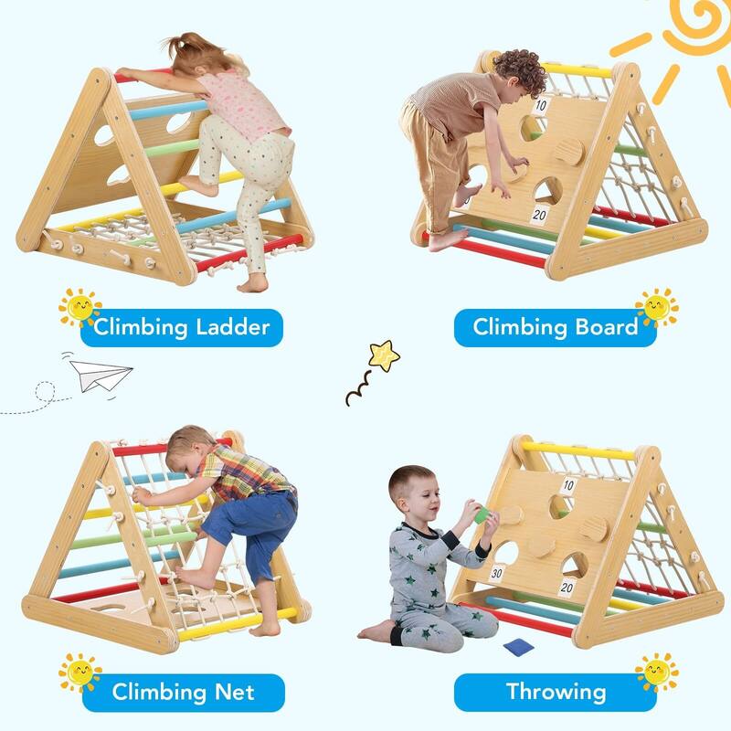 Toddler Indoor Gym Playset, 2 in 1 Wooden Climbing Toys