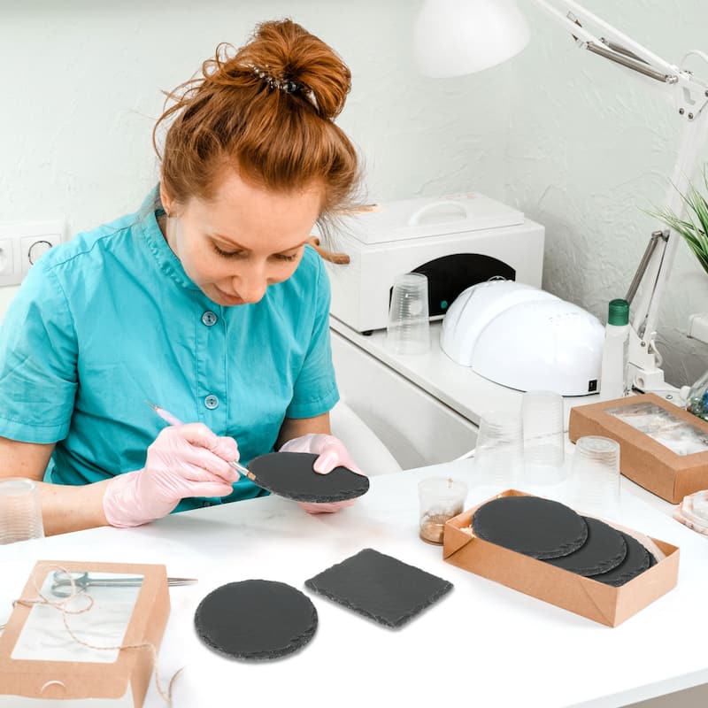 Round Slate Drink Coasters, 4 Inch Black Slate Stone Coasters