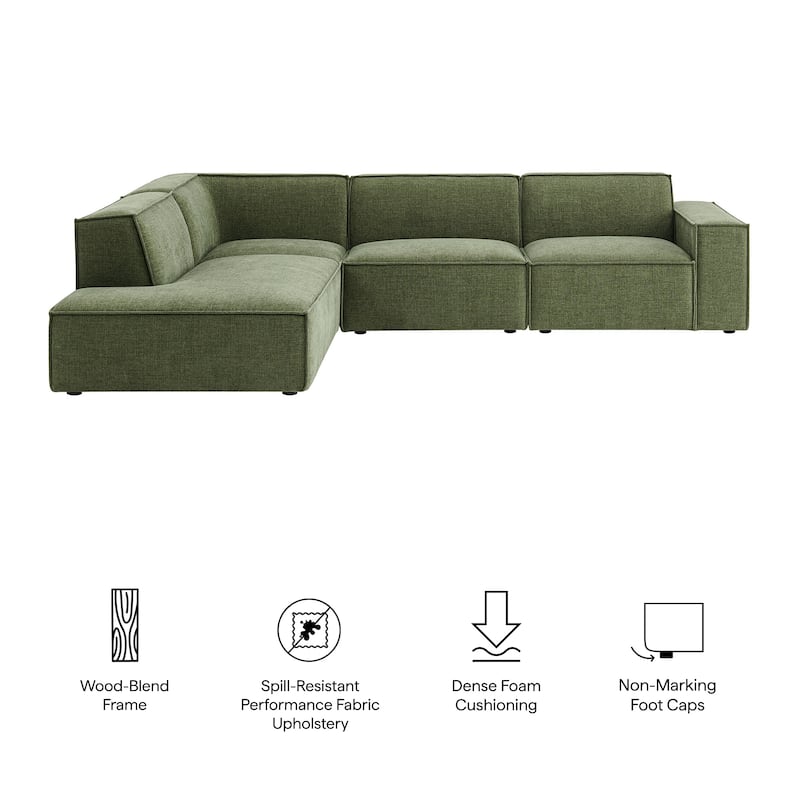 Restore 4-Piece Performance Fabric Upholstered Modular L-Shaped Sofa