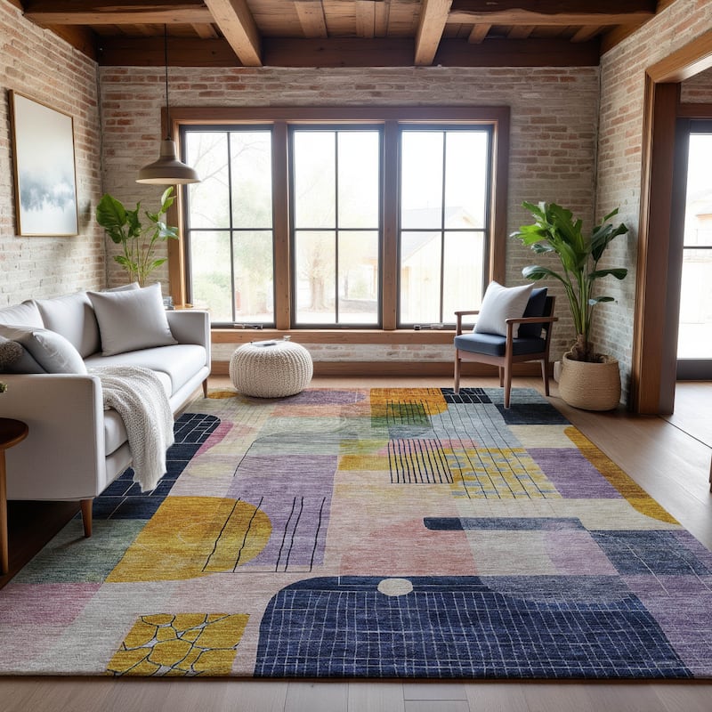 Premium Washable Super Soft Abstract Contemporary Mayfield Rug - Plum - 8' x 10'