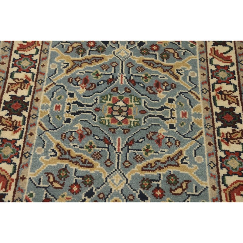 Hand-knotted Transitional Wool Carpet Blue Oushak Rug Oriental Carpet Floral Area Rug Oriental Carpet - 5' 0'' X 2' 11''