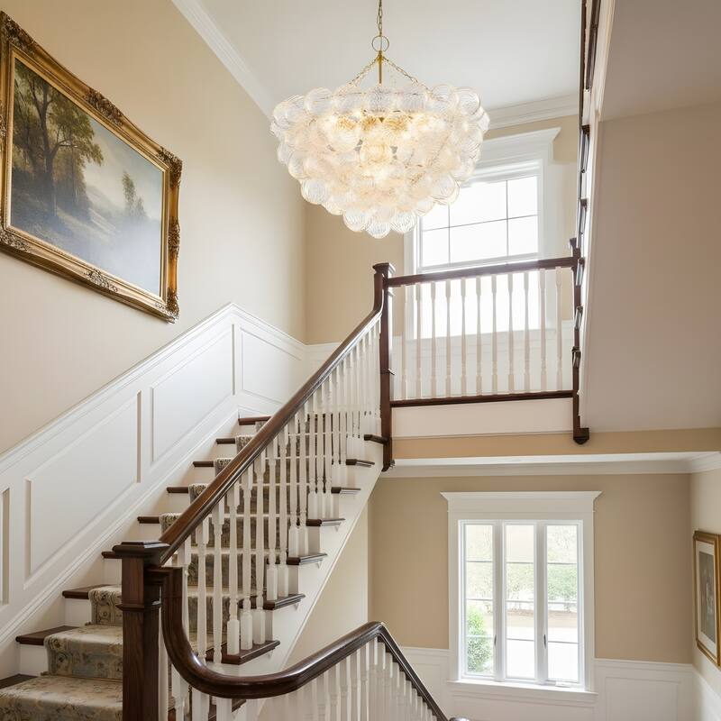 Gold Bubble Ball Chandelier, LED Pendant Light with Glass Globes