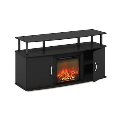 Furinno Jensen Living Room Fireplace Entertainment Center with Doors Storage Cabinet for TV up to 55 Inch