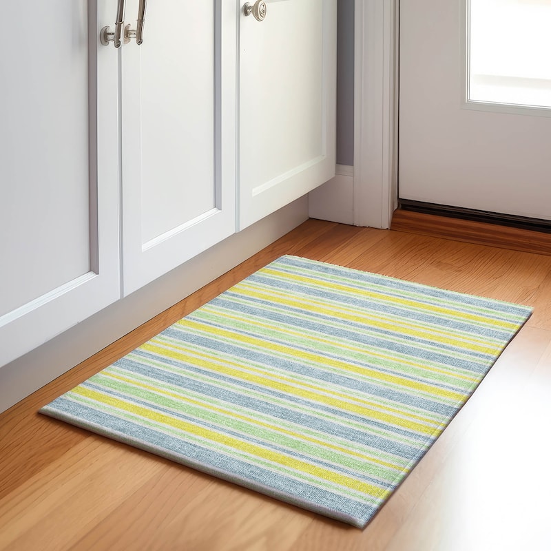 Premium Washable Super Soft Modern Cabana Stripe Mayfield Rug - Denim - 1' 8" x 2' 6" - Rectangle
