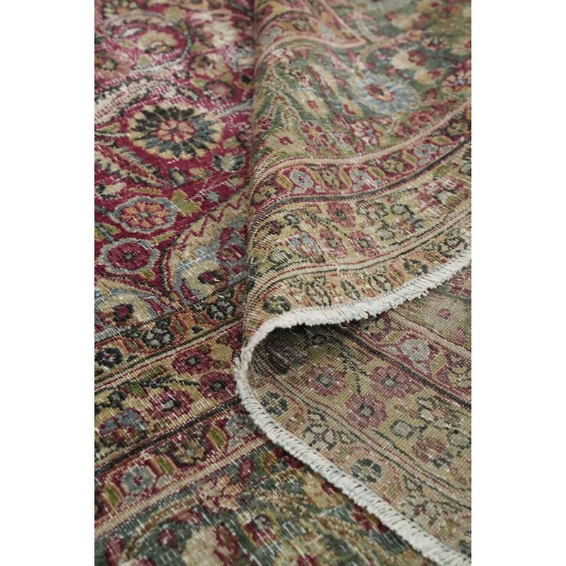 Hand Knotted Oriental 100% Wool Carpet Traditional Floral Pink Mashad Area Rug - 11' 1'' X 7' 11''