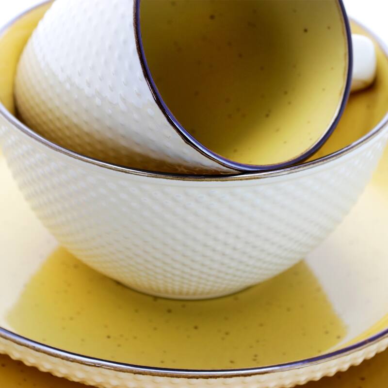 Elama Embossed Dot Two Tone 16-Piece Dinnerware Set in Yellow