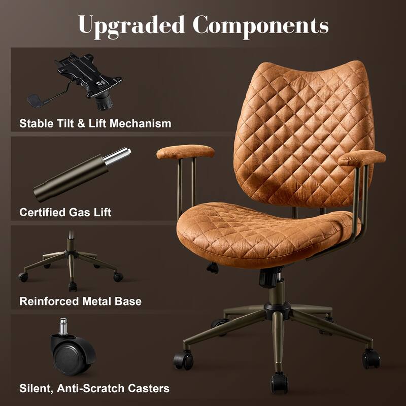 HOOOWOOO Mid-Century Leather Ergonomic Office Chair Adjustable Swivel Task Chair