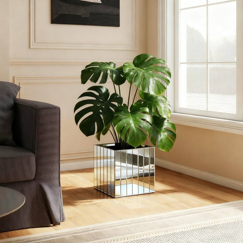 14" Mirrored Square Floor Vase