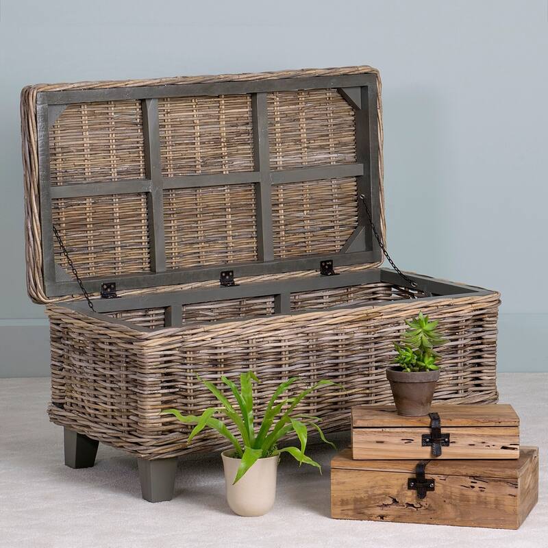 Handmade Natural Rattan Wood Storage Coffee Table by East at Main