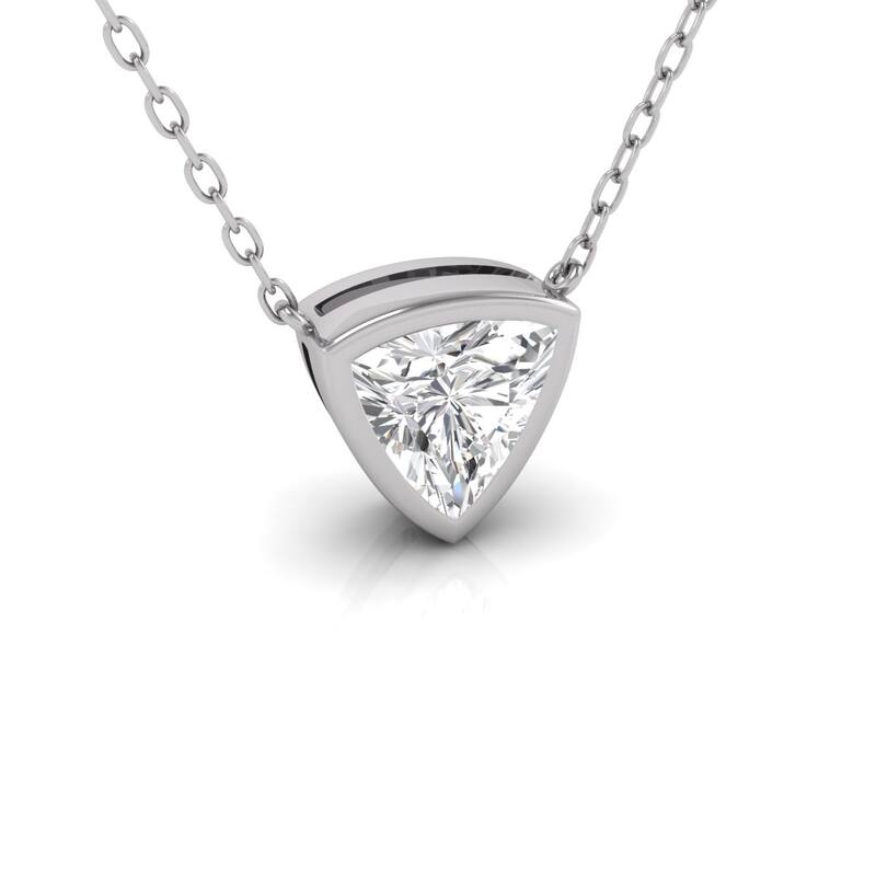 Marquee Lab Grown 1/2 Carat Trillion Shaped Bezel Set Diamond Solitaire Pendant in 14K White Gold