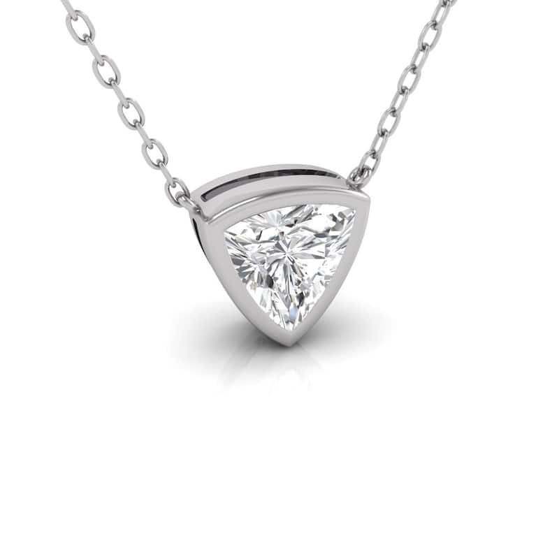Marquee Lab Grown 1 Carat Trillion Shaped Bezel Set Diamond Solitaire Pendant in 14K White Gold
