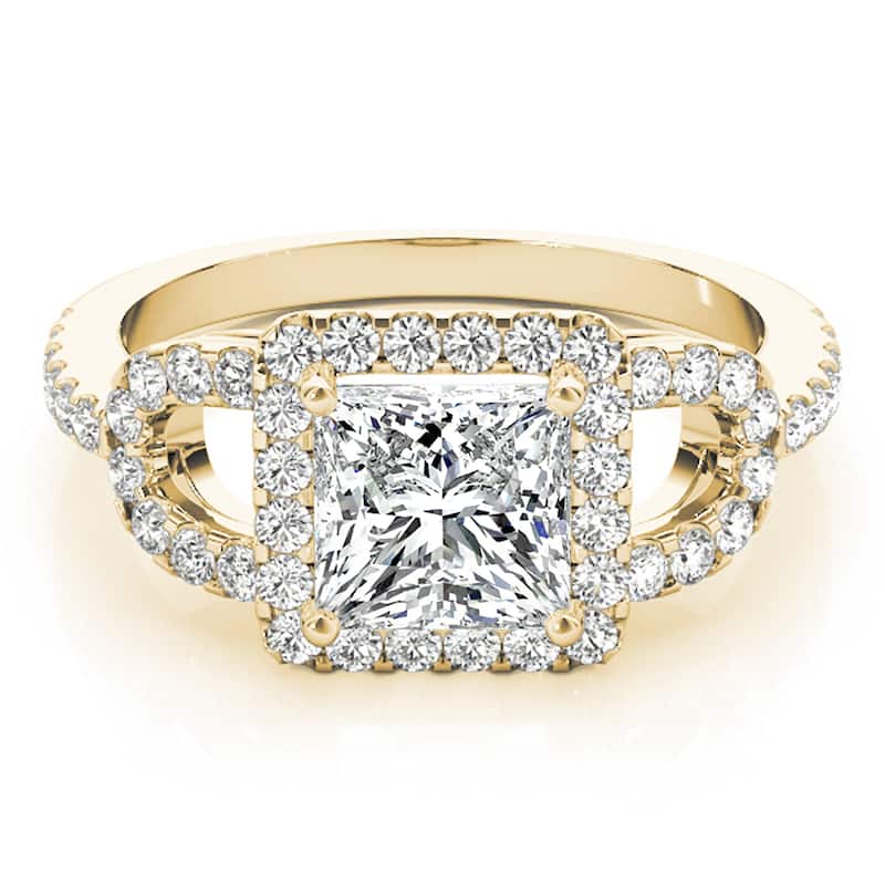 Auriya 14k Yellow Gold Lab Grown Princess Diamond Halo Engagement Ring 0.50 to 5.00 ct. tw. (F-G VS)