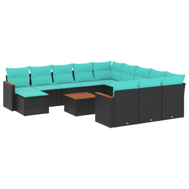 vidaXL 12 Piece Patio Sofa Set with Cushions Black Poly Rattan