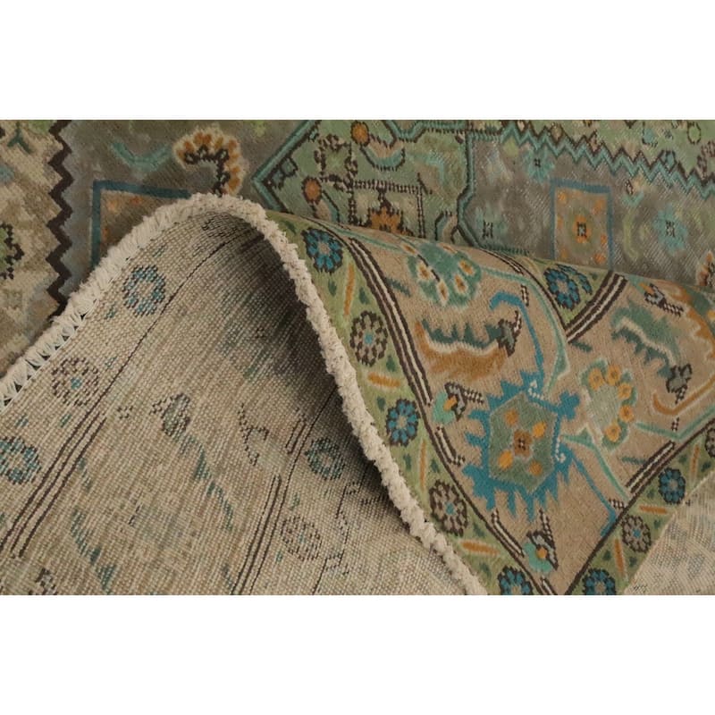 Hand Knotted Oriental 100% Wool Carpet Traditional Floral Greys & Charcoal Tabriz Area Rug - 9' 3'' X 6' 5''