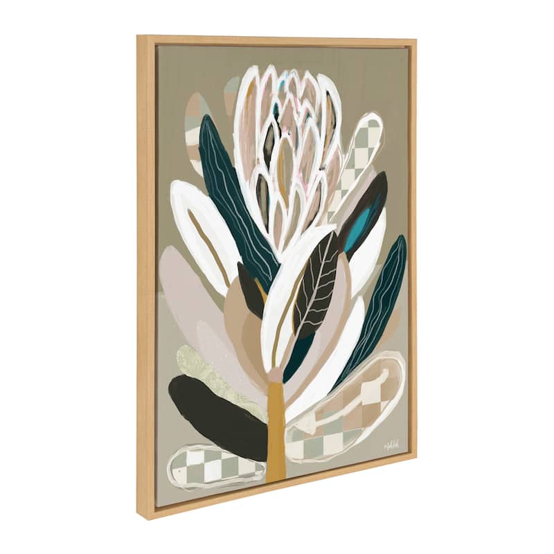 Kate and Laurel Sylvie Sage Protea Framed Canvas by Inkheart Designs - 23x33 - Natural