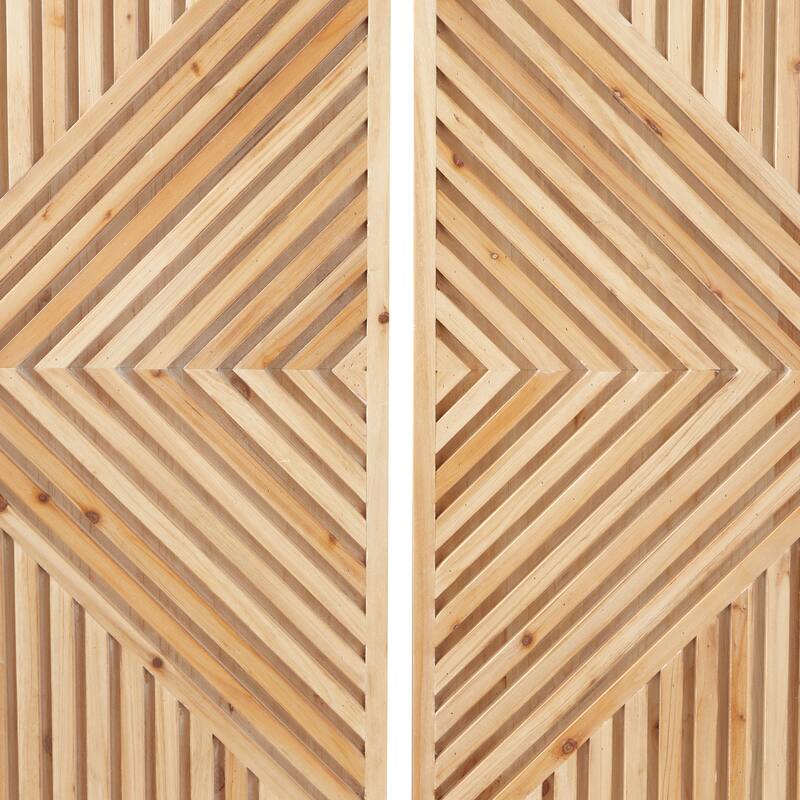 Brown Wood Carved Geometric Home Wall Decor (Set of 2)