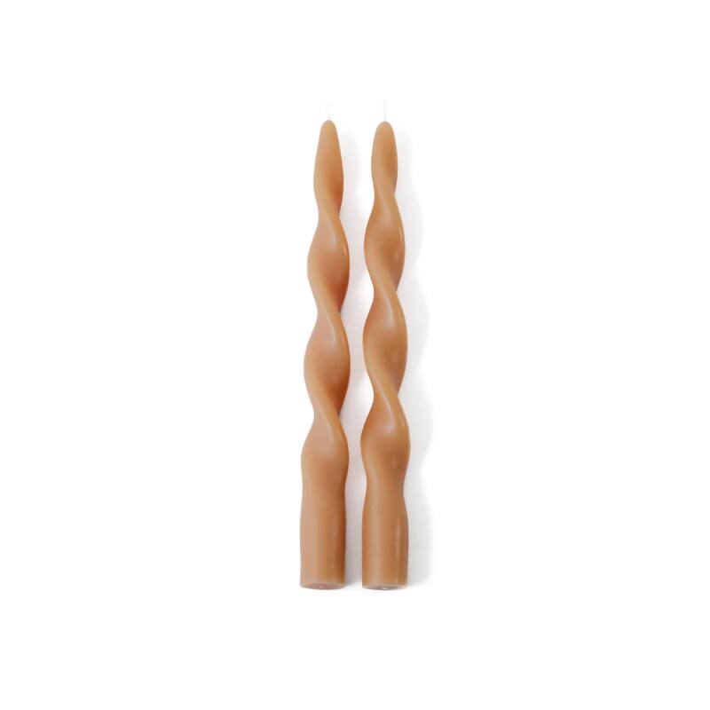 Lumière Twist Formal Taper Candles, Set of 12 - Holiday Table Décor - Desert Beige - 10"