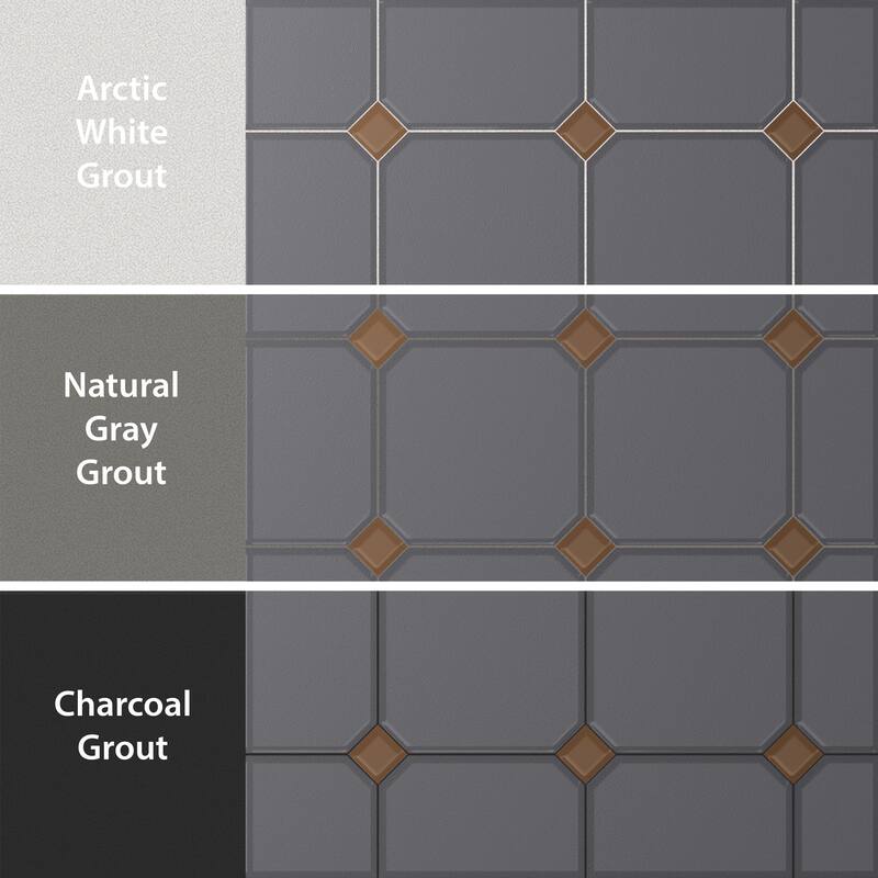 Merola Tile Vaudeville Octagon Antracita with Taco Marron 7-7/8" x 7-7/8" Porcelain Floor and Wall Tile