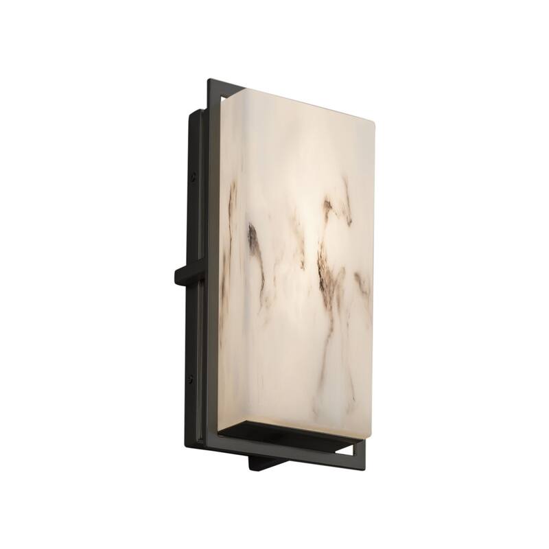 Justice Design LumenAria Avalon Matte Black ADA LED Small Outdoor Wall Sconce, Faux Alabaster Shade