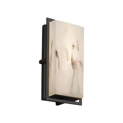 Justice Design LumenAria Avalon Matte Black ADA LED Small Outdoor Wall Sconce, Faux Alabaster Shade