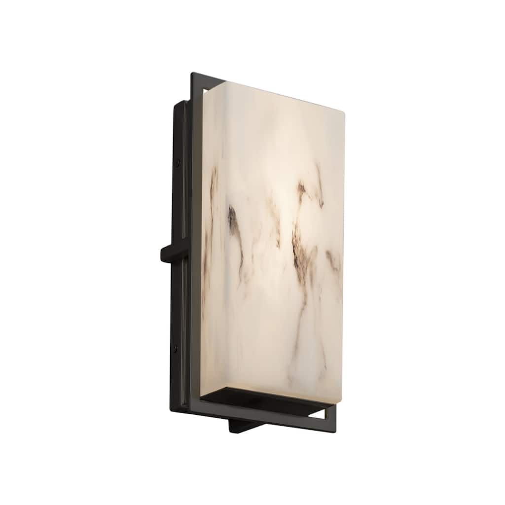 Justice Design LumenAria Avalon Matte Black ADA LED Small Outdoor Wall Sconce, Faux Alabaster Shade