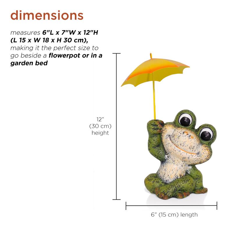 Sitting Jolly Frog with Yellow Umbrella Statue