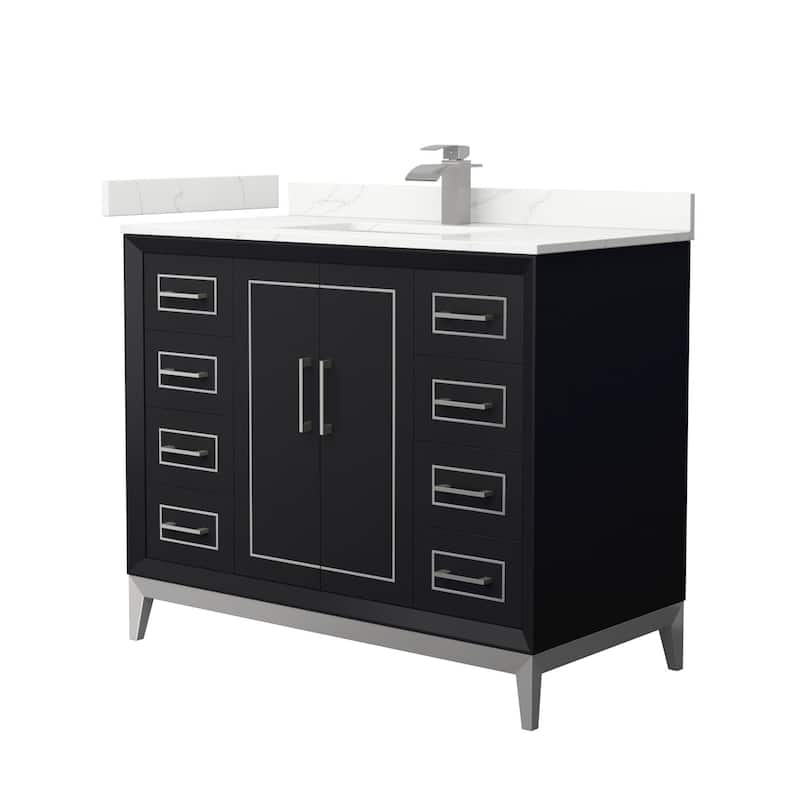 Wyndham Collection WCH515142S-QTZ-UNSMXX Marlena 42" Free Standing - Black / Giotto Quartz Top / Brushed Nickel