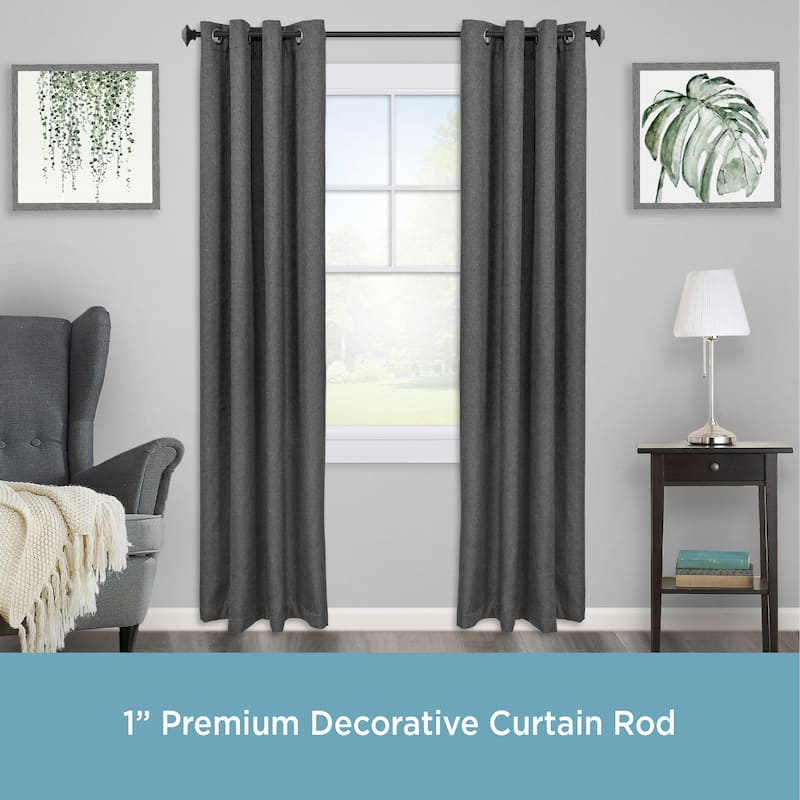 Kenney® Mission 1" Premium Decorative Window Curtain Rod, 120-170", Matte Black