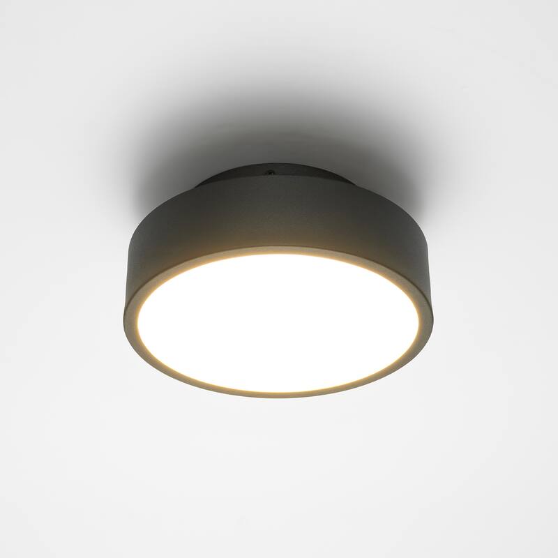 7.87 in. Modern Matte Black Round LED 3000K Warm Light Wall Sconce - 7.87 in. W x 3.35 in. H
