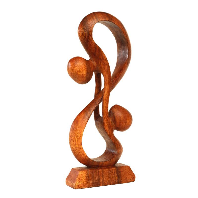 12" Wooden Hand Carved "Hold Me Tight" Handmade Abstract Sculpture Statue Handcrafted Art Gift Home Decor Figurine