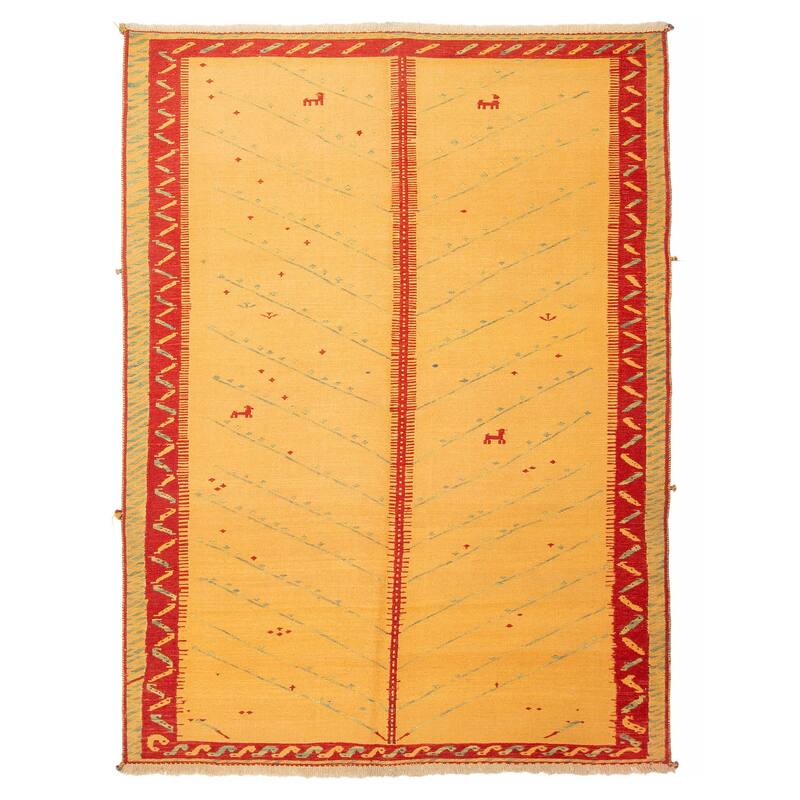 ECARPETGALLERY Flat-Weave Kashkuli Light Orange Wool Tapestry Kilim - 5'8 x 7'9 - Light Orange - 5'8 x 7'9