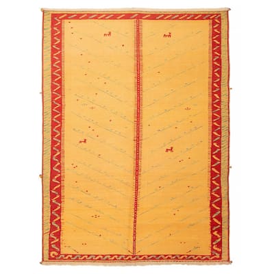 ECARPETGALLERY Flat-Weave Kashkuli Light Orange Wool Tapestry Kilim - 5'8 x 7'9