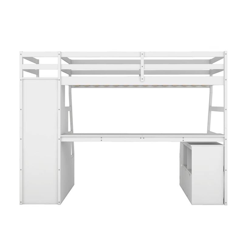 Merax Twin Size Loft Bed with with 7 Drawers 2 Shelves and Desk