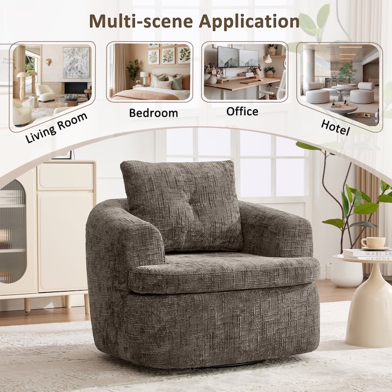 360° Swivel Chair Single Sofa Arm Chair / Upholstered Accent Chair Sofa Barrel Chair for Living Room Bedroom - Brown