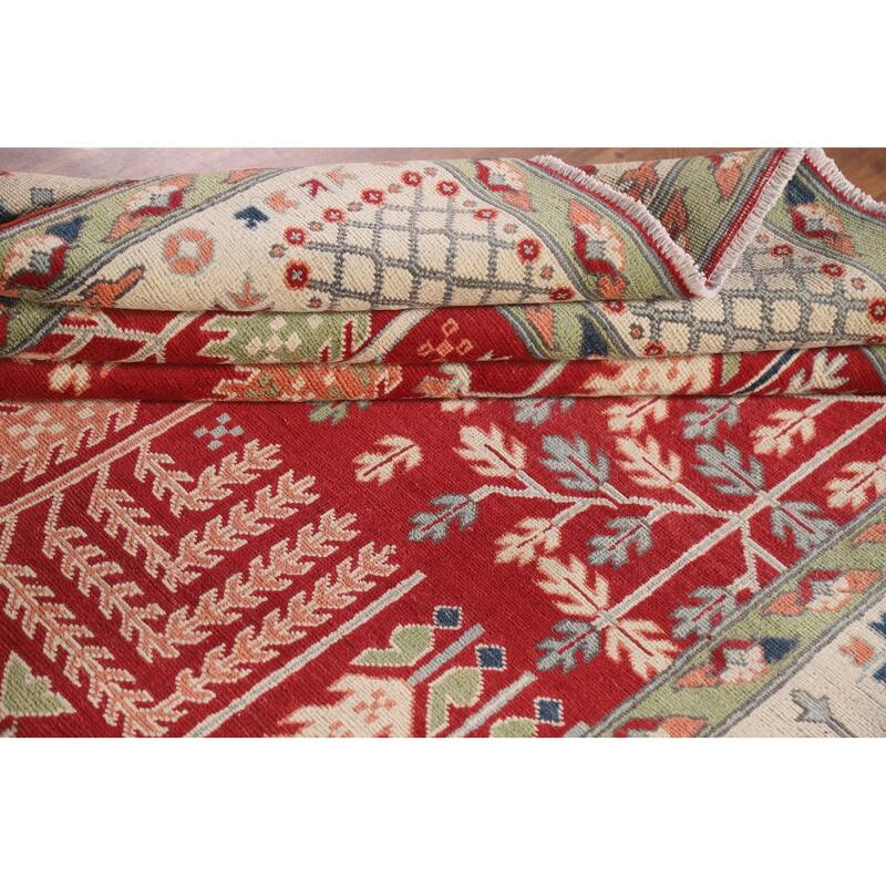 Hand Knotted Oriental 100% Wool Carpet Traditional Geometric Red Kazak Area Rug - 10' 0'' X 6' 4''