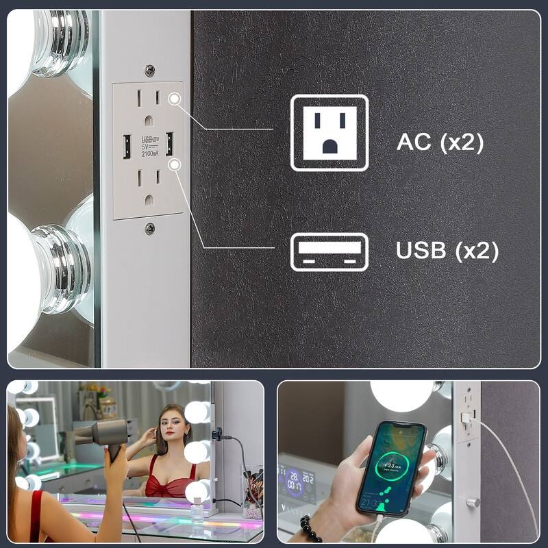 VANITII Hollywood Vanity Makeup Mirror with 14 Dimmable LED Bulbs Bluetooth 31.5" x 27" Tabletop Wall Mount - N/A