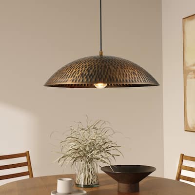 1-Light Industrial Vintage Antique Bronze Dome Pot Lid Pendant Light - 19.69 in. W x 5.91 in. H