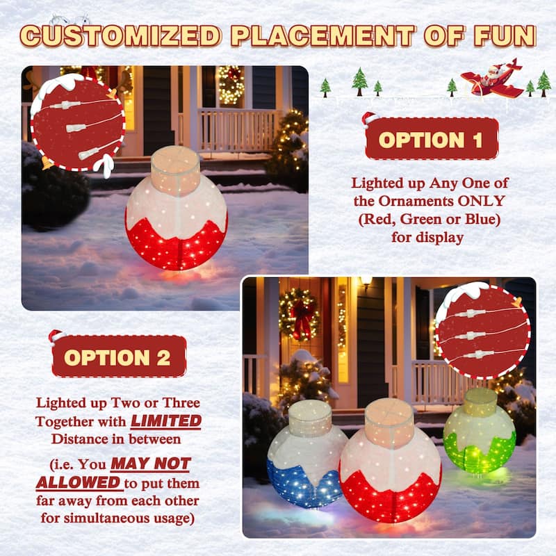 VEIKOUS 35 in. H Warm White LED Ball Pop Up Ornament Christmas Holiday Yard Decoration (3-Piece)