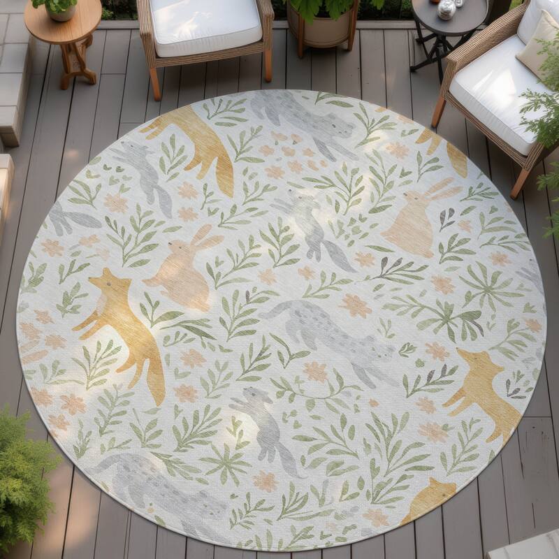 Machine Washable Indoor/ Outdoor Whimsy Foxy Chantille Rug - Ivory - 8' x 8'