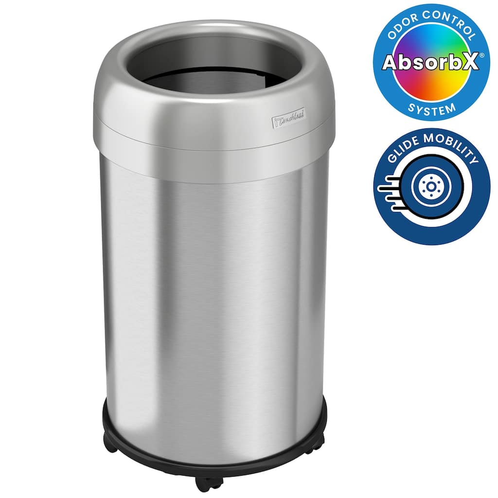 iTouchless 13 Gallon / 49 Liter Round Open Top Kitchen Trash Can with Wheels and Dual Odor Filters