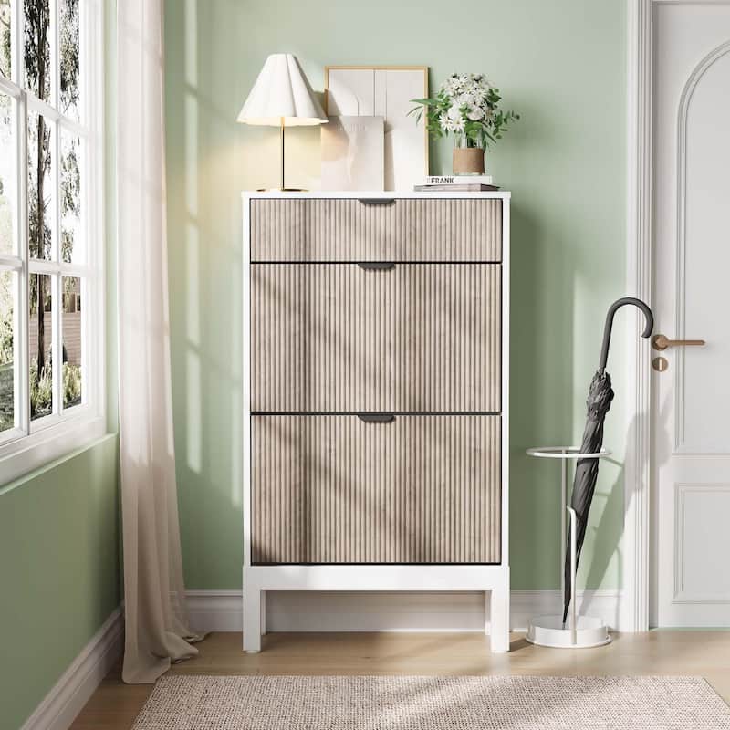2-Drawer Slim Shoe Storage Cabinet with Flip Doors