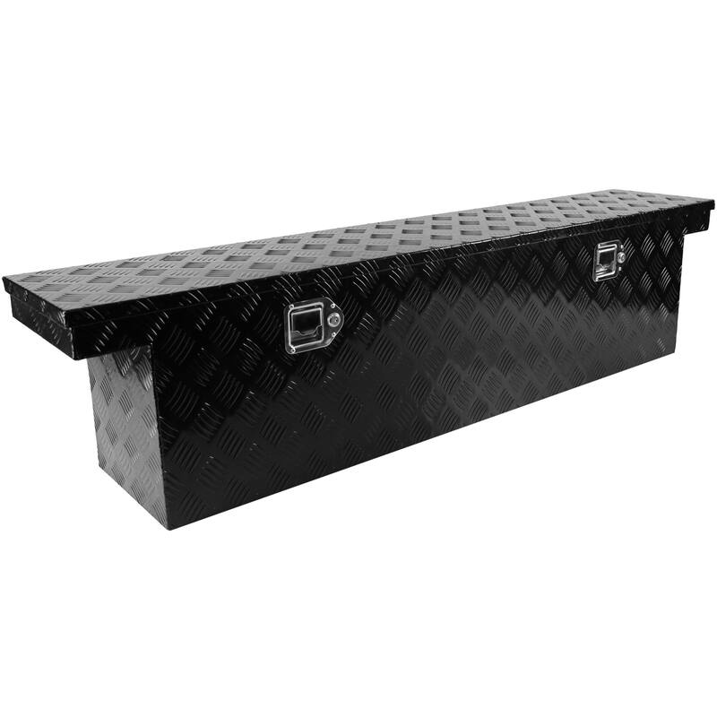 60 Inch Heavy Duty Aluminum Stripes Plated Tool Box Waterproof Storage Toolbox With Lock For RV ATV Trailer Truck - Black