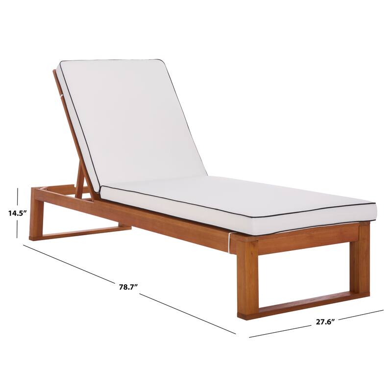 SAFAVIEH Outdoor Patio Furniture Sophie Solid Wood Chaise Lounge Chair - 28"W x 79"D x 15"H