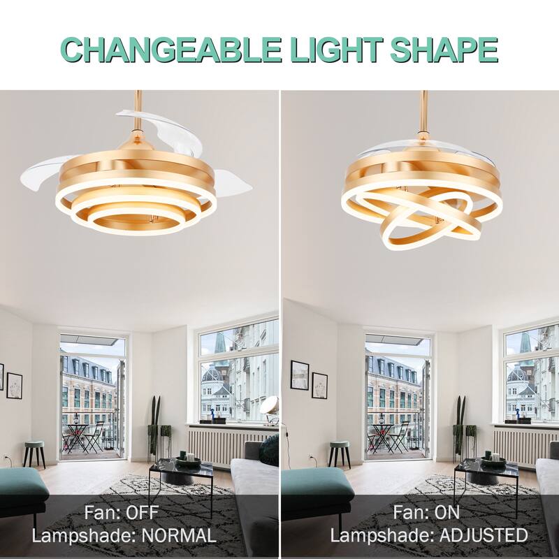 Oaks Aura 42in. DIY Shape Retractable Ceiling Fan With Lights, 6-Speed DC Motor Modern Ceiling Fan with LED Light and Remote